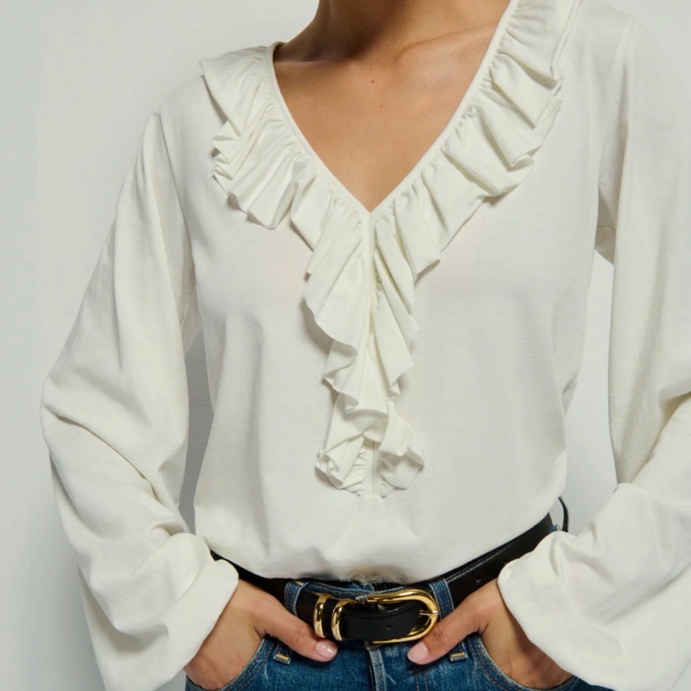 Nation LTD Cream Ruffle V-Neck Blouse